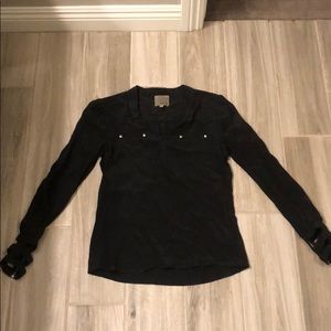 Aryn K black, silk long sleeve top